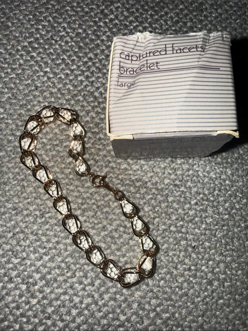 Avon Captured Facets Gold Tone Clear Crystal Link Bracelet 1990
